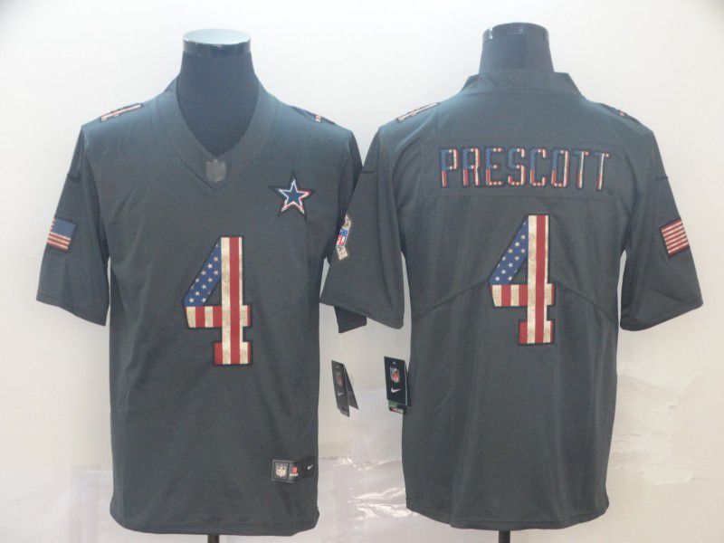 Men Dallas cowboys #4 Prescott Carbon Black Retro USA flag Nike NFL Jerseys